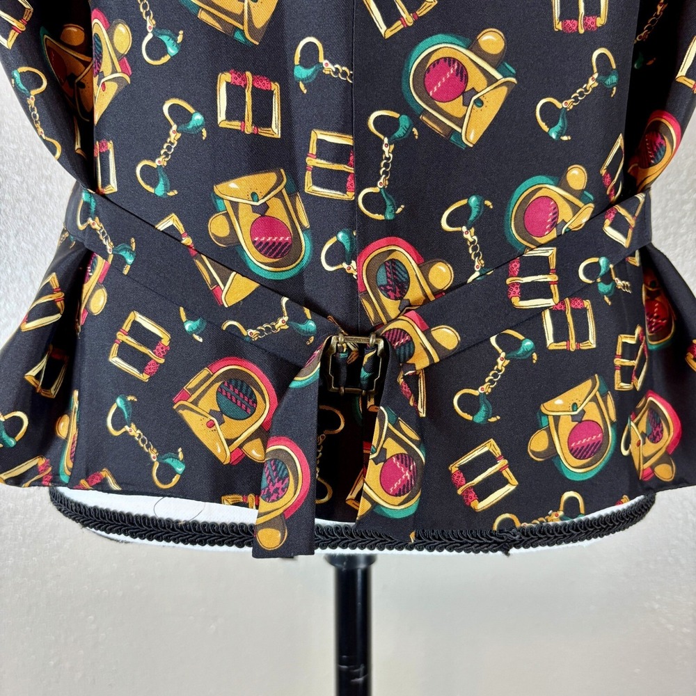 Preston & York Vest Women's Large Black Equestrian Themed Vintage Silk Horse 80s - Picture 10 of 11